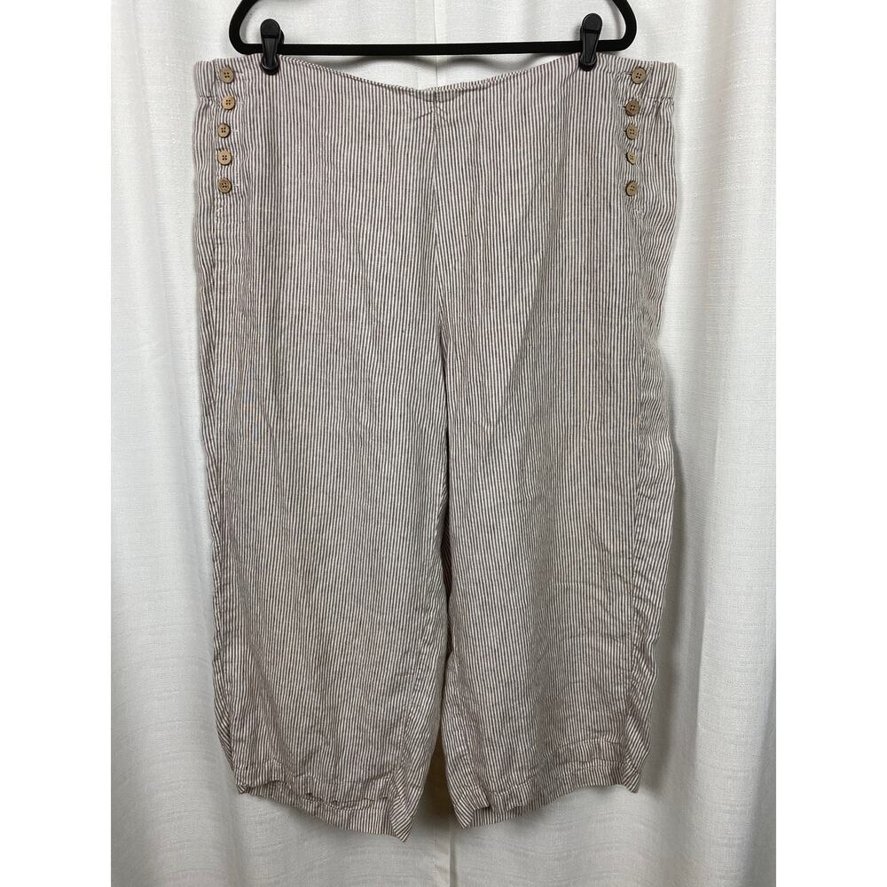 J.Jill Love Linen Cream Beige Stripe Linen Wide Leg Cropped Pants Sz.3X - Picture 2 of 11